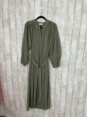 Universal Thread Olive Button-Front Maxi Dress with Waist Tie